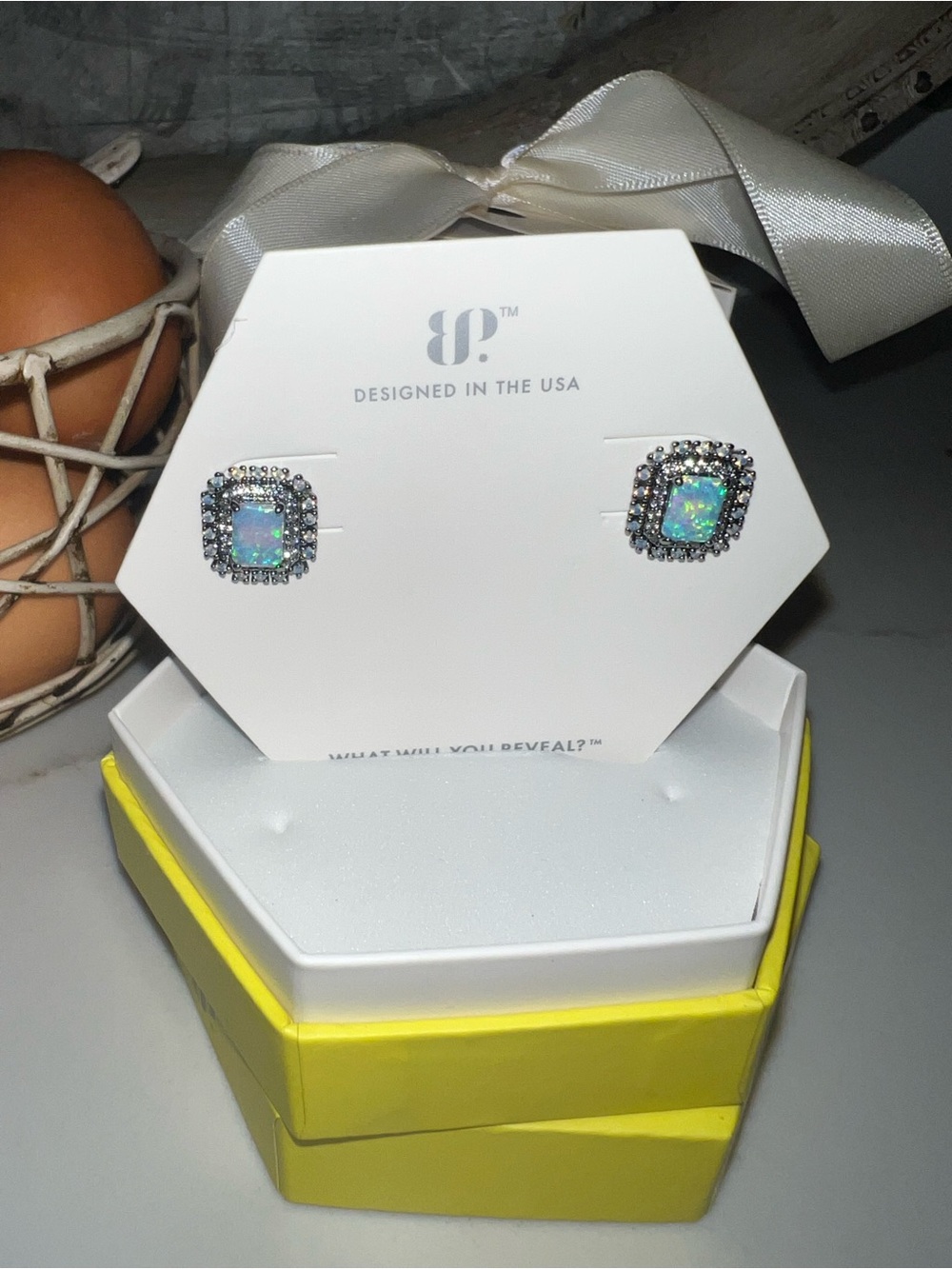 Opal Halo Stud Earrings in Blue-Green by bp